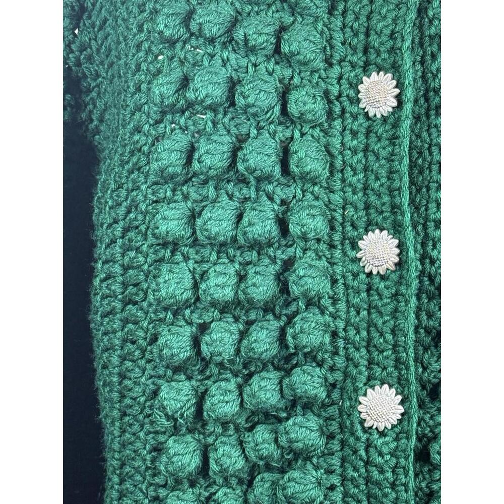 Vintage  Handmade 80s Green Popcorn Chunky Knit‎ Cardigan Sweater Size M - Picture 4 of 9